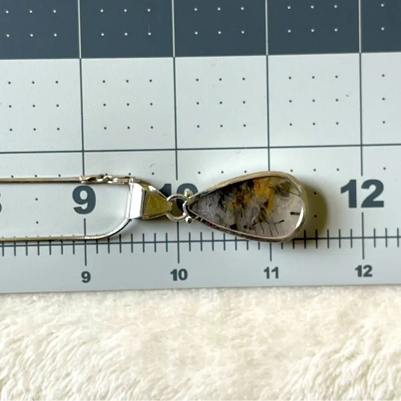 Black Rutilated Quartz Tear Drop Pendant 925 Sterling Silver 19" Necklace Chain - Picture 14 of 15